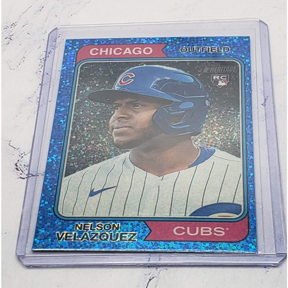 2023 Topps Heritage #371 Nelson Velazquez RC Blue Sparkle Chicago Cubs - Picture 3 of 4
